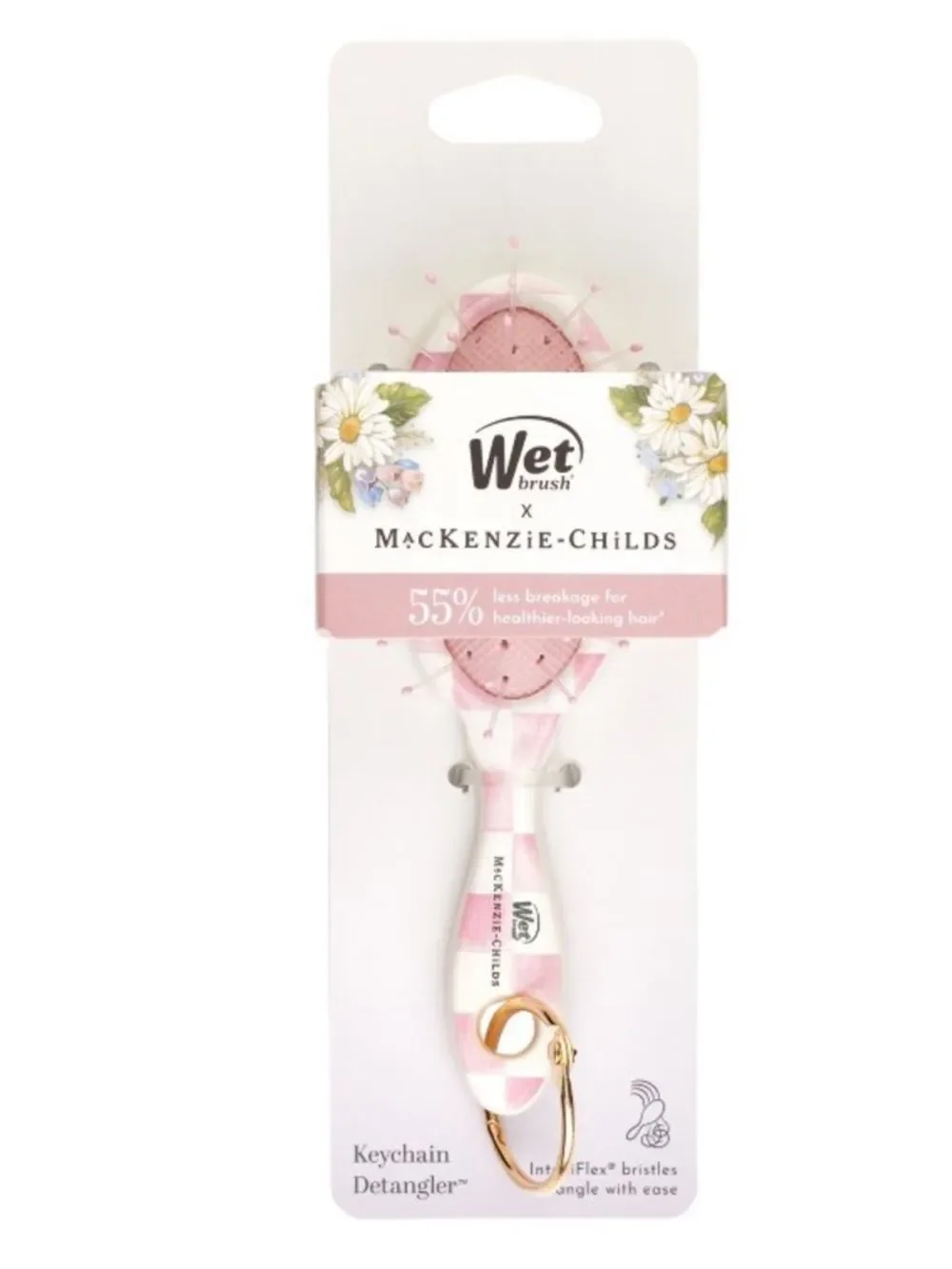 Wet brush x Mackenzie-Childs Keychain Detangler Brush White Pink Rosy Check